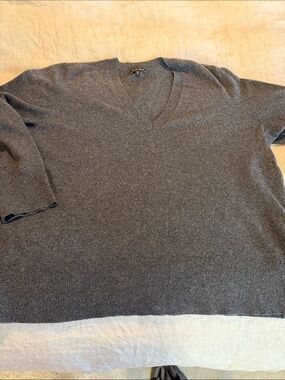 Universal Standard V-Neck Cashmere Sweater in Charcoal Gray